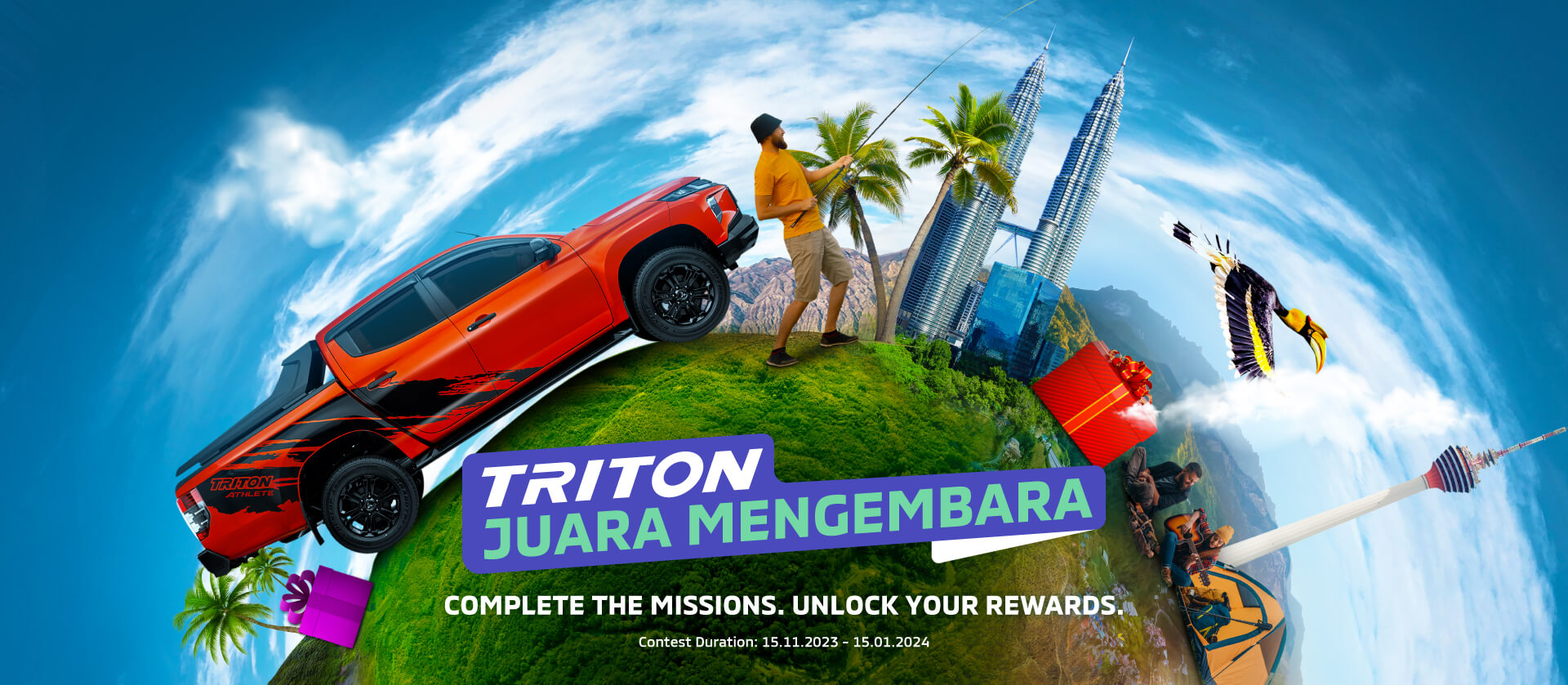 Sertai kempen Mitsubishi Motors Triton Juara Mengembara dan selesaikan misi dari mana-mana sahaja di Malaysia menggunakan trak pikap Mitsubishi Triton anda