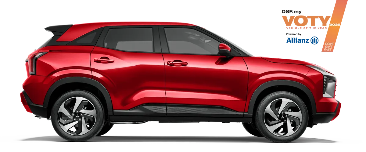 Mitsubishi Xforce SUV in side view with a Vehicle Of the Year 2026 logo
